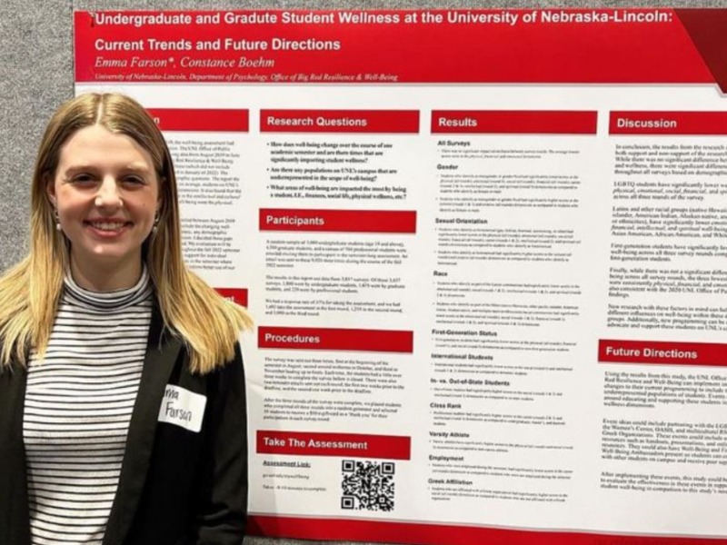 Emma Farson, Senior UNL psychology and biology major standing in front of her research presentation